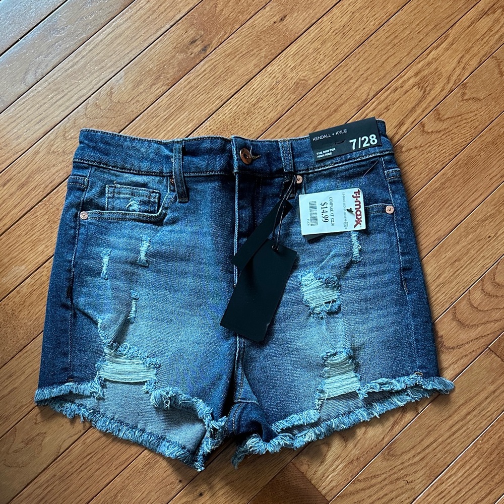 Kendall & Kylie Dark Blue Ripped Jean Shorts